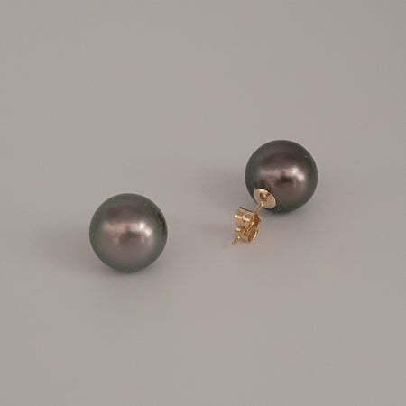 Tahiti Pearl Earrings 12 mm AAA Quality High Luster 18K Solid Gold |  The South Sea Pearl |  The South Sea Pearl