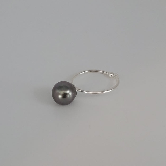 Tahiti Pearl Ring 9 mm AAA Round Dark Natural Color Pearl and High Luster |  The South Sea Pearl |  The South Sea Pearl