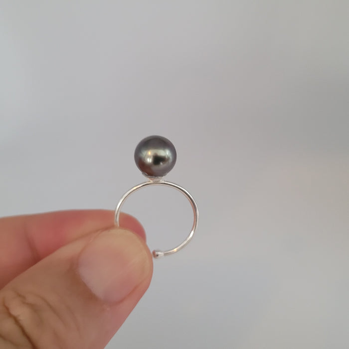 Tahiti Pearl Ring 9 mm AAA Round Dark Natural Color Pearl and High Luster |  The South Sea Pearl |  The South Sea Pearl