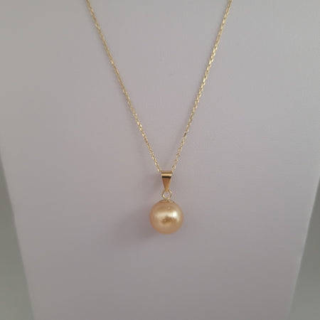 Golden South Sea Pearl 11 mm Round, High Luster Pendant |  The South Sea Pearl |  The South Sea Pearl
