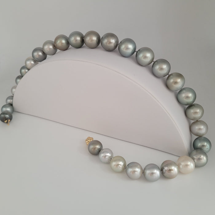 Tahiti Pearl Necklace Silver Light 12-15 mm Round, 18 Karat Gold Clasp |  The South Sea Pearl |  The South Sea Pearl