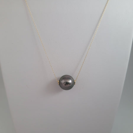 Tahiti Pearl 12 mm AAA 18K Gold floating  Pendant Necklace |  The South Sea Pearl |  The South Sea Pearl