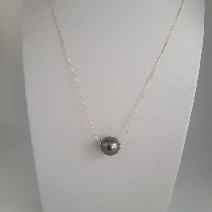 Tahiti Pearl 12 mm AAA 18K Gold floating  Pendant Necklace |  The South Sea Pearl |  The South Sea Pearl