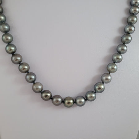 Tahiti Pearl Necklace 7-8 mm Round, Dark Natural Color, 18K Gold Clasp |  The South Sea Pearl |  The South Sea Pearl