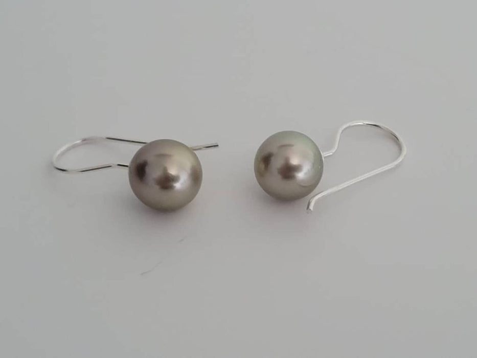 Tahiti Pearl Dangle Earrings 9-10 mm Round Natural Color and Luster |  The South Sea Pearl |  The South Sea Pearl