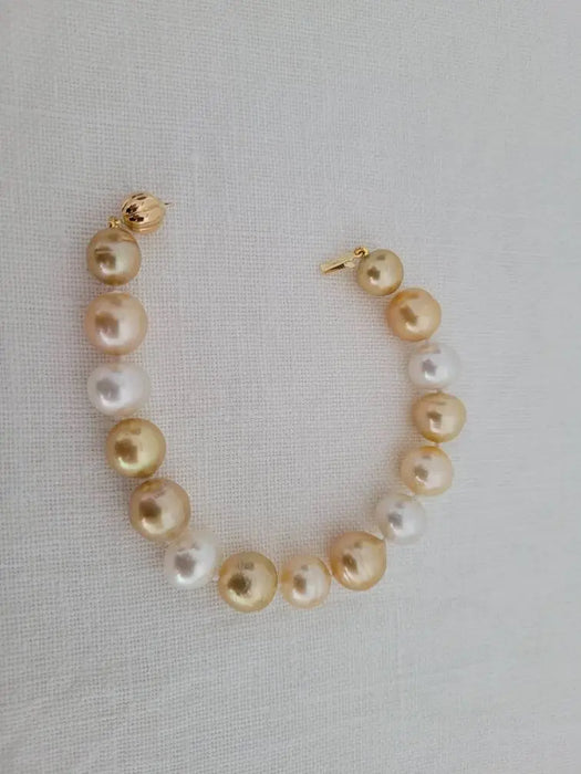 South Sea Pearl Bracelet Golden & White Color 10-12 mm, 18 Karats Gold Clasp - Only at  The South Sea Pearl