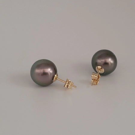 Genuine AAA 9-10mm South Sea Black Tahitian Pearl Earrings – 14K Yellow Gold Over Sterling Silver, Hook Closure