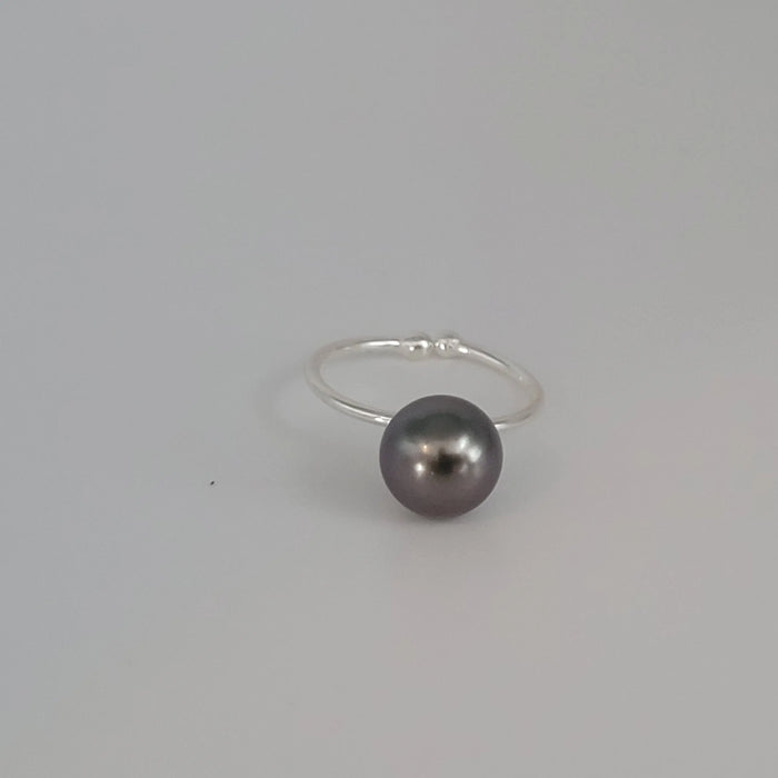 Tahiti Pearl Ring 9 mm AAA Round Dark Natural Color Pearl and High Luster |  The South Sea Pearl |  The South Sea Pearl