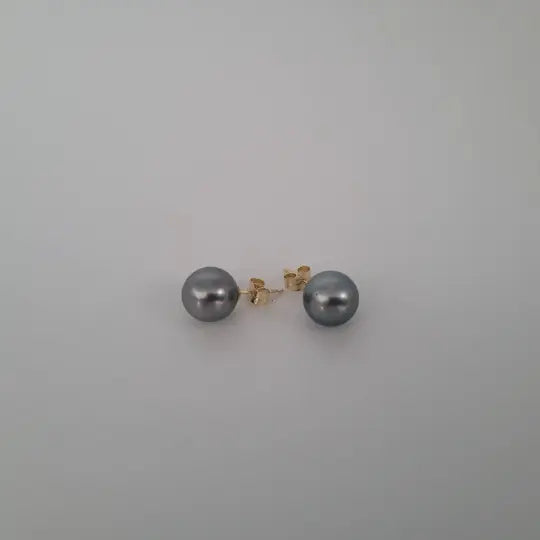 Tahitian Pearl Earrings Stud AAA 10,30 mm Natural Color, High Luster 18K Solid Gold |  The South Sea Pearl |  The South Sea Pearl