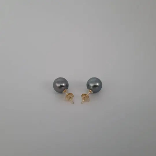 Tahitian Pearl Earrings Stud AAA 10,30 mm Natural Color, High Luster 18K Solid Gold |  The South Sea Pearl |  The South Sea Pearl