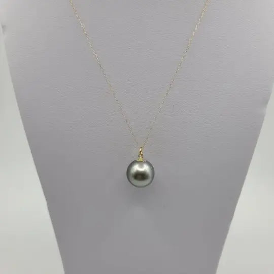 Tahitian Pearl Pendant Large 13.75 mm Round AAA Quality 18K Solid Gold -  The South Sea Pearl