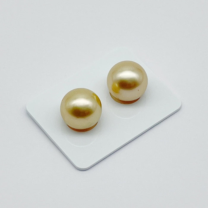 A Pair of Golden South Sea Pearl 12 mm Natural Color, High Luster - The South Sea Pearl
