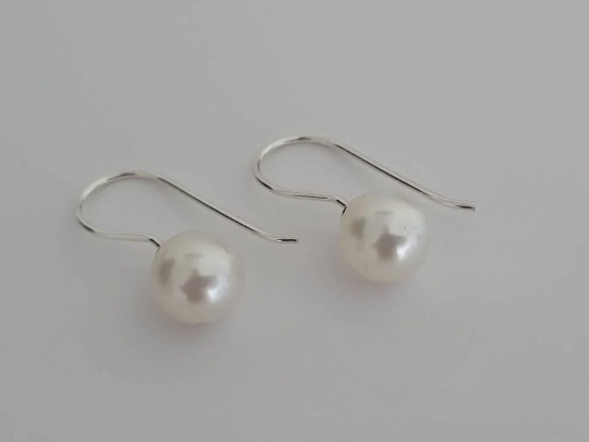 Dangle South Sea Pearl Earrings, of 9 mm & 925 Sterling Silver, French Hook Earrings A -  The South Sea Pearl