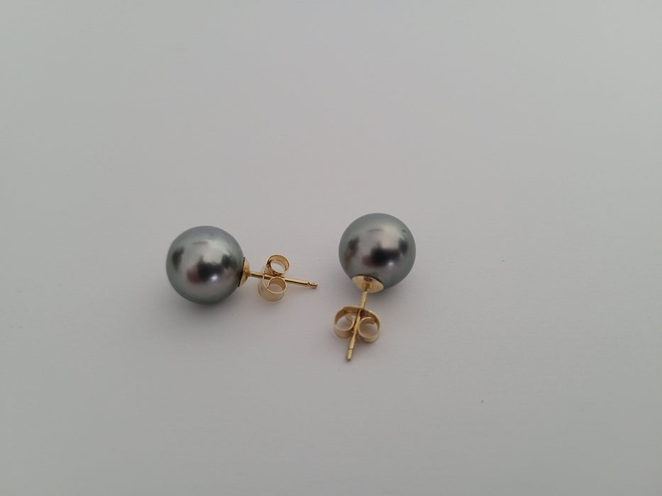 Tahitian Pearl Earrings 9 mm Round 18 Karat Gold with Certificate of Authenticity - Only at  The South Sea Pearl