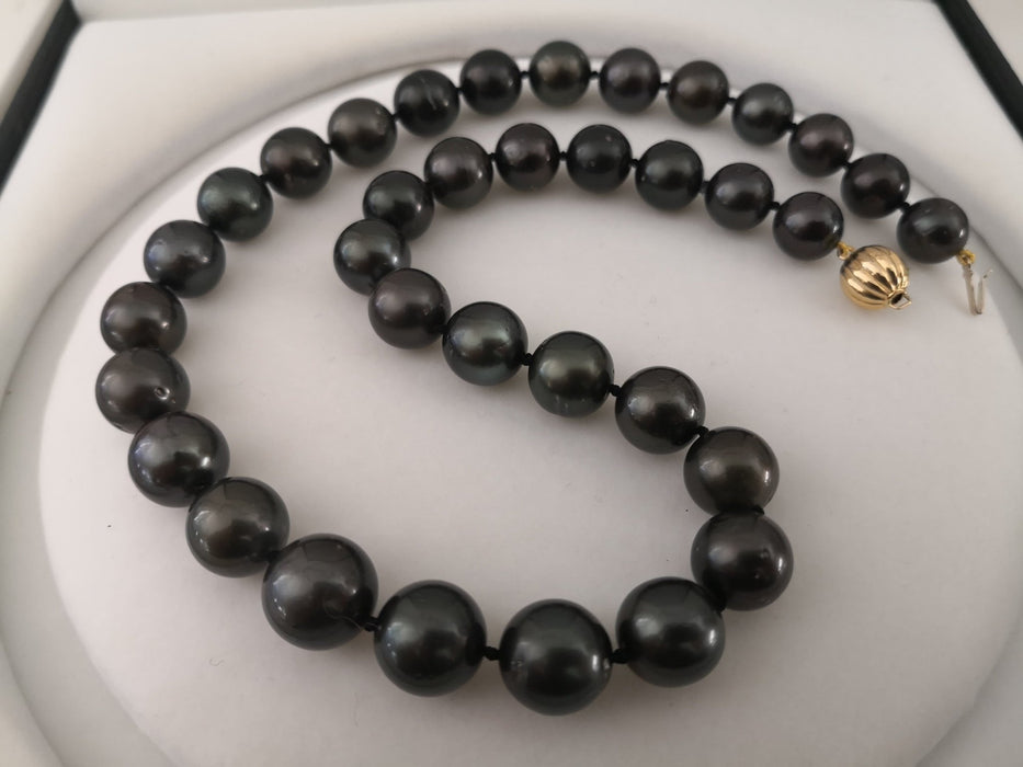Tahiti Pearls 11-14 mm round shape necklace dark black color - Only at  The South Sea Pearl