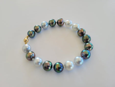 Tahitian Pearls & White South Sea Pearls Bracelet 10-11 mm, 18 Karat Solid Yellow Gold Clasp - Only at  The South Sea Pearl